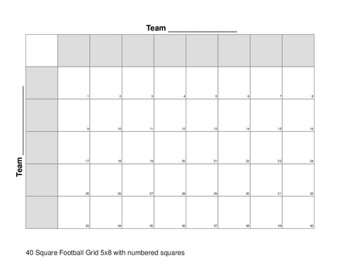 40 Square Football Grid 5x8 with numbered squares