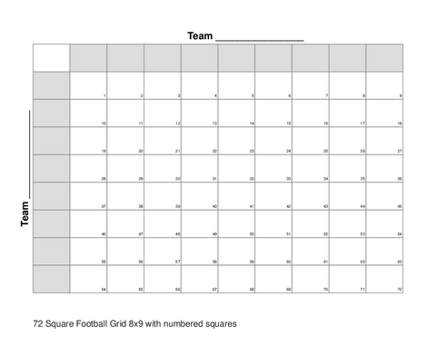 72 Square Football Grid 8x9 with numbered squares