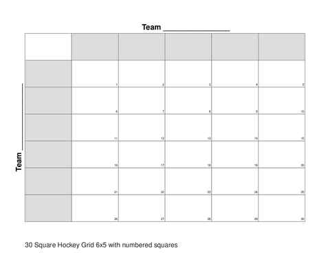 30 Square Hockey Grid 6x5 with numbered squares
